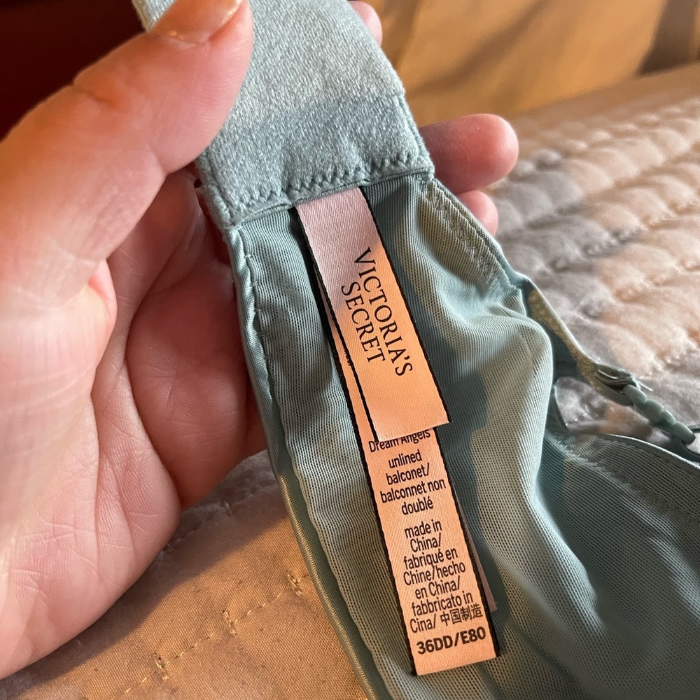 NWOT - Dream Angels - Unlined Balconet Satin Bra with Lace Trim - Sea Foam Green - Picture 6 of 7